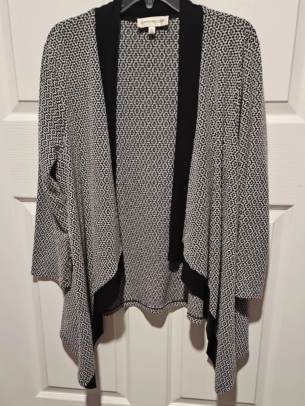 Evan Picone Black & White Open-Front Draped Cardigan